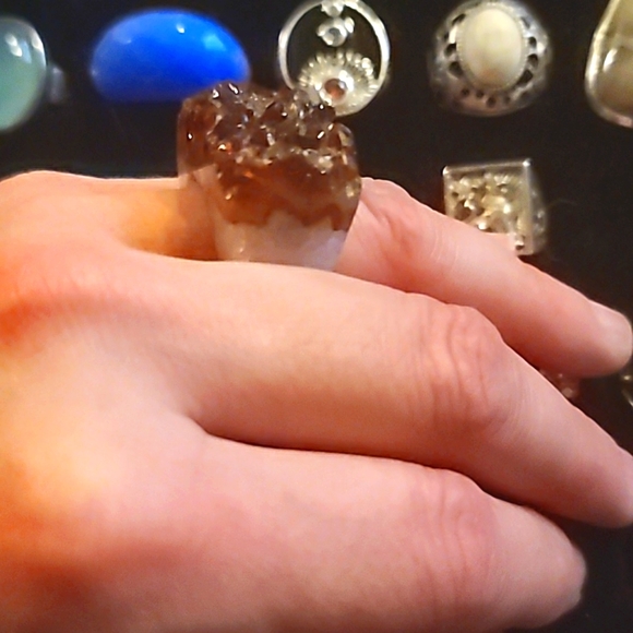 Raw Citrine Game of Thrones Ring of Power 7 OR Signet Black Red Ring Size 7 - Picture 2 of 12